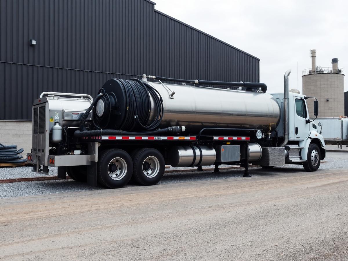 Unmarked vacuum truck parked at an industrial facility